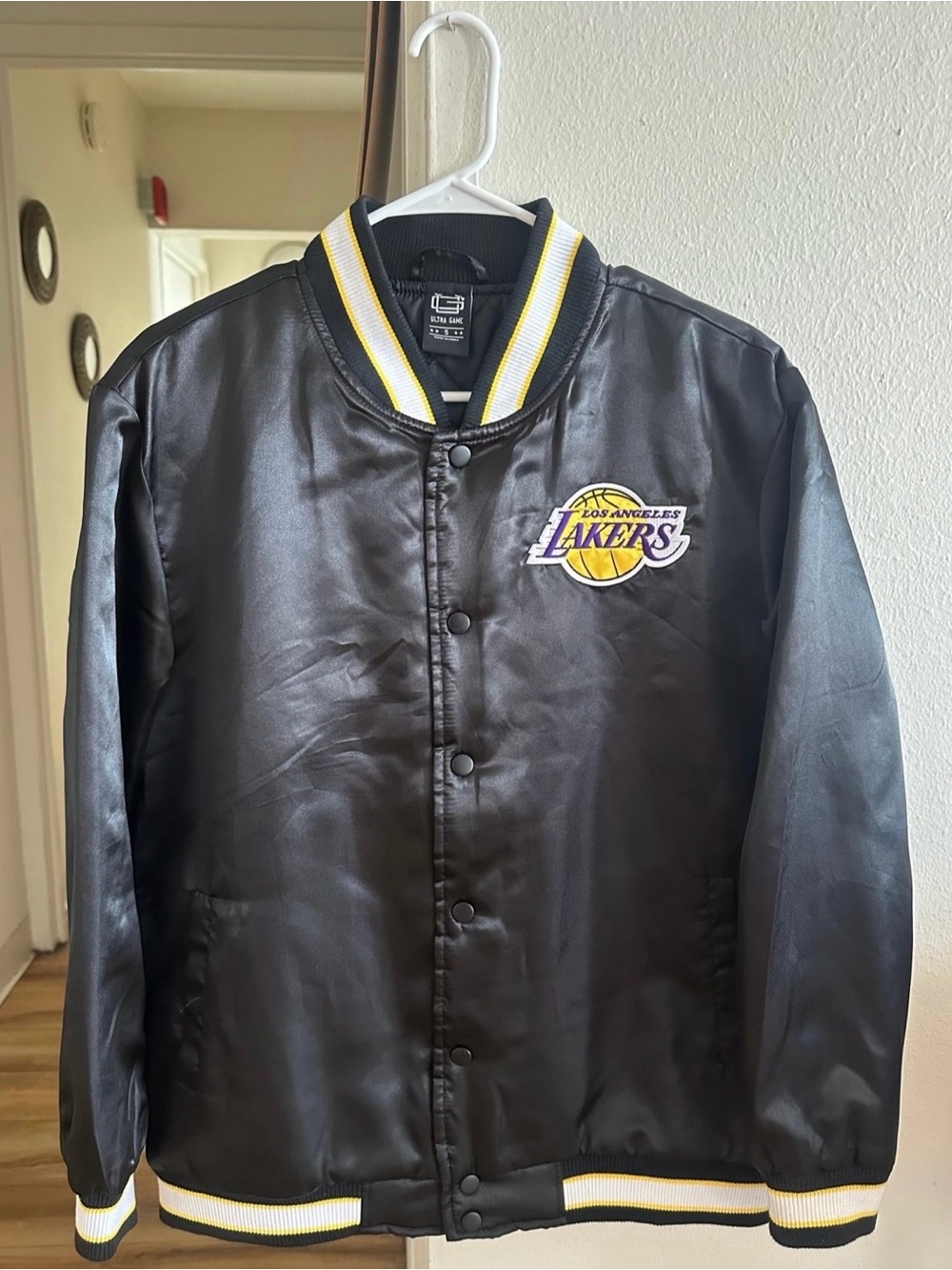 Womens Lakers Satin Bomber Jacket